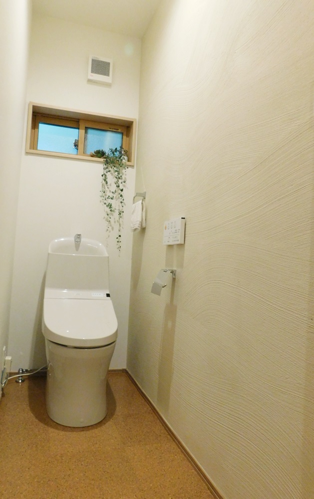 トイレも一面を塗り壁でアクセントに